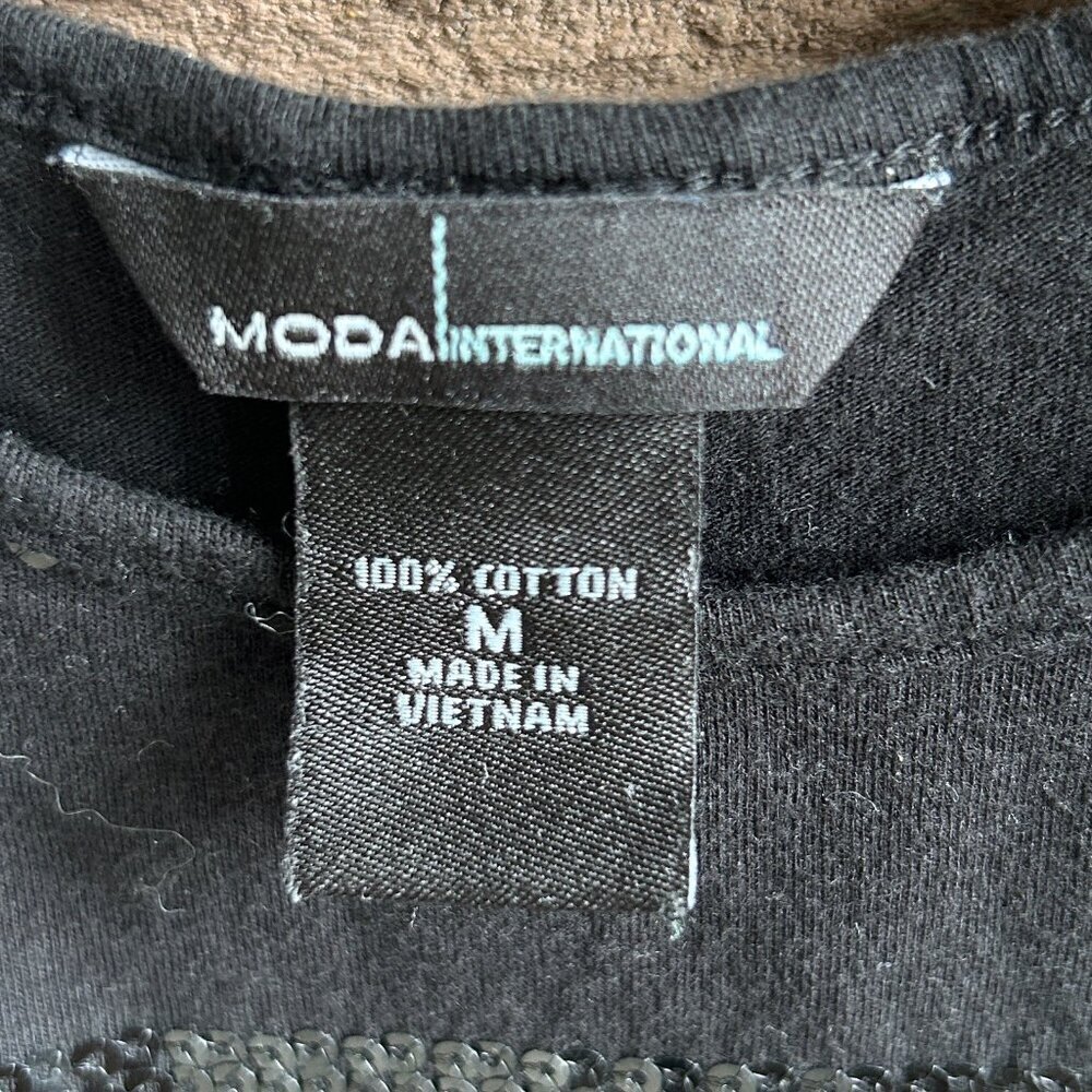 Moda International Black Cotton Tank Sequin Stripes  Size Medium - Picture 5 of 7